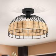 Plafondlamp Anwick van staal met gevlochten rotan