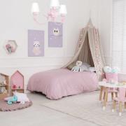 Kroonluchter Alice, roze, drie witte stoffen kappen