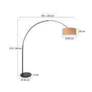 Boogstaande vloerlamp Sparkled Light, zwart/bruin, 240 cm, kurk