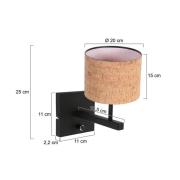 Wandlamp Stang, zwart/bruin, hoogte 25 cm, kurk