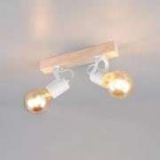Plafondlamp Lynar, wit, hout, metaal, lengte 31 cm, 2-lamps.