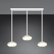 LED hanglamp Tarsia, mat wit, lengte 91 cm, glas, 3-lamps.