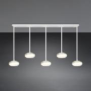 LED hanglamp Tarsia, mat wit, lengte 161 cm, glas, 5-lamps.