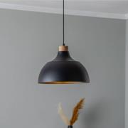 Envostar hanglamp Kaitt, zwart, Ø 34 cm, houten detail