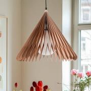 Hanglamp Nature Sun glas XL, puntige kegel, Ø 48 cm, hout
