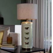 Tafellamp Lucca, beige, hoogte 67 cm, linnen textiel, keramiek