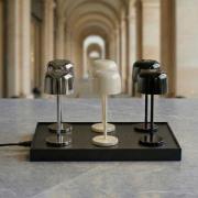 LED-batterijtafel lamp Quill chroom/beige/zwart 6-voudig oplaadstation