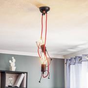 Hanglamp Bobi 2 in zwart, kabel rood, 2-lamps.