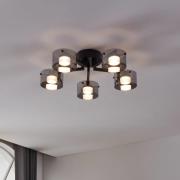 LED plafondlamp Copillos, zwart Ø 66 cm glas/metaal 5-lamps.
