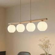 Hanglamp Virlo, 4-lamps, hout, opaalglas, lengte 95 cm